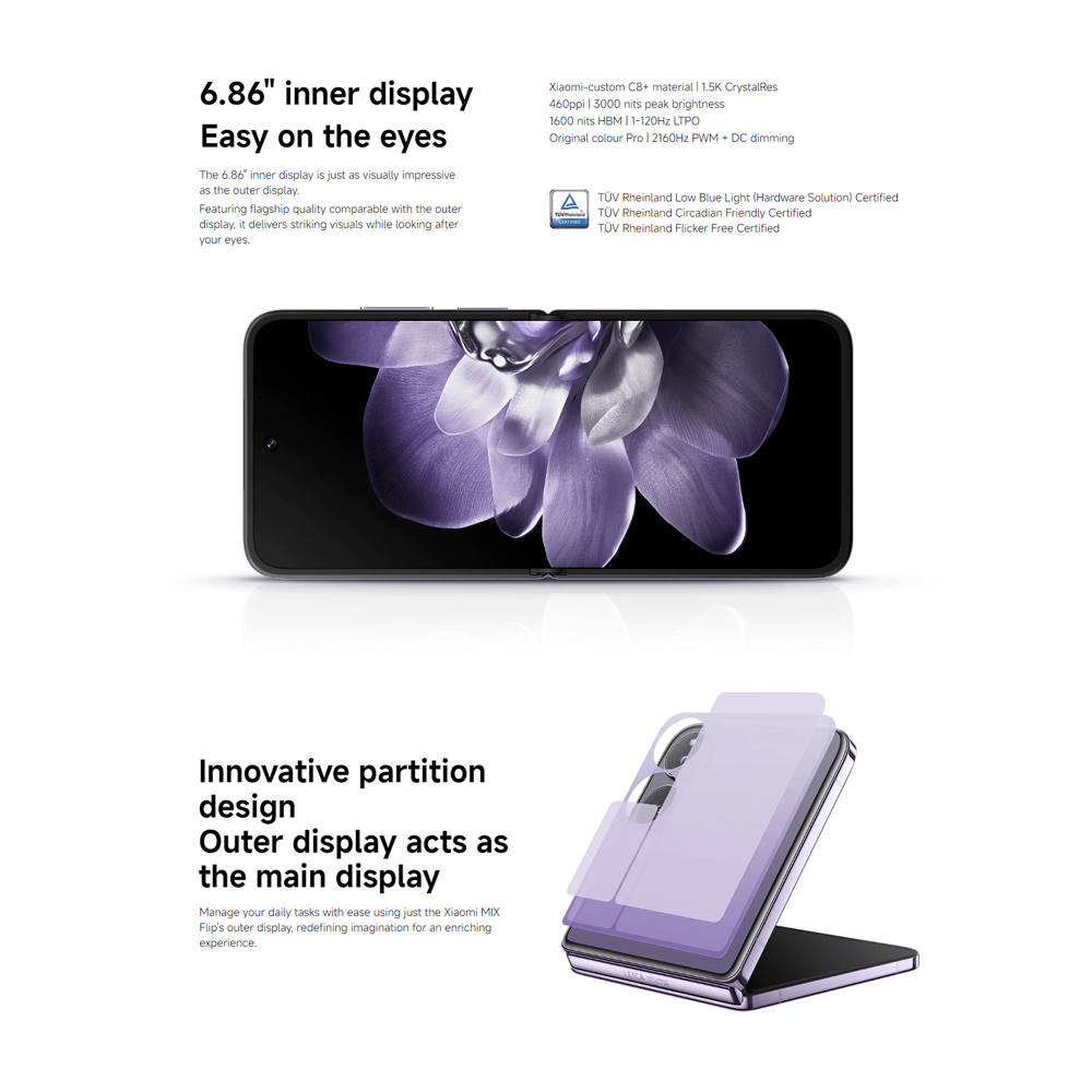 Xiaomi Mix Flip 12GB+512GB | 6.86" | Dual SIM | Android 14, HyperOS | Qualcomm SM8650-AB Snapdragon 8 Gen 3 (4 nm)