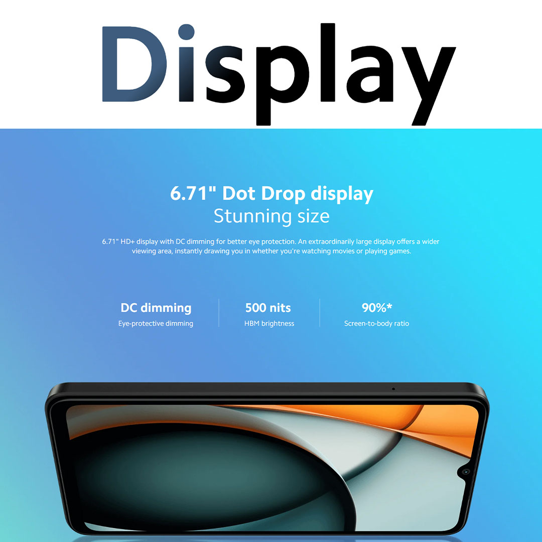 Xiaomi Redmi A3 4GB+128GB | 6.71 inch | Android 14 (Go edition) | Li-Po 5000 mAh, 10W Fast Charging | Dot Drop Display | Mediatek Helio G36 (12 nm) | Smartphones with 1 Year Warranty