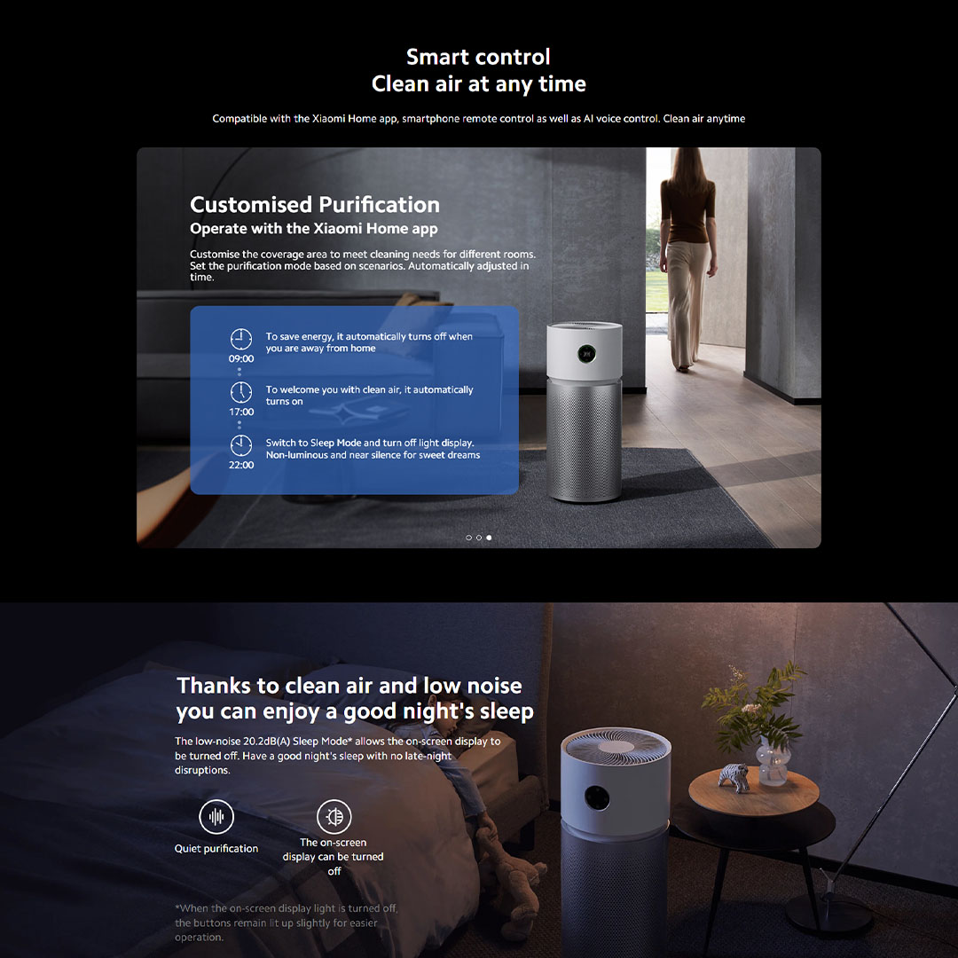 Xiaomi 600m³/h Smart Air Purifier Elite Y-600 | Smart Control | Three-in-one Filtration | 99.9% removal of airborne Influenza A | Air Purifier with 1 Year Warranty