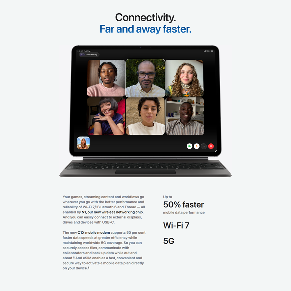 Apple iPad Air (M4) Wi‑Fi/ Wi-Fi + Cellular | 11"/13" | 12MP Rear Camera | Apple M4 Processor | iPadOS 26.3 | Li-Po 7606 mAh