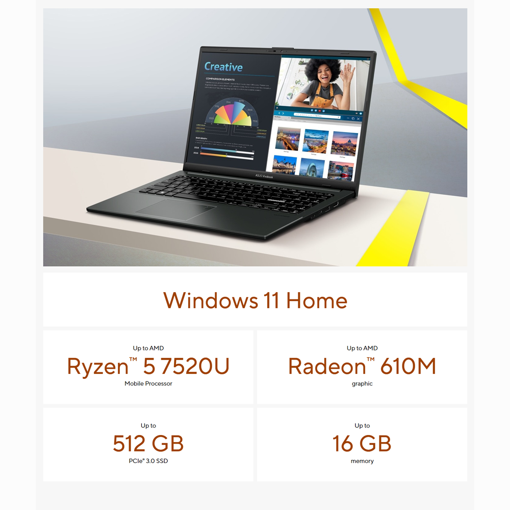 ASUS Vivobook Go 15 Laptop E1504F-ANJ871WS | 8GB+512GB SSD | AMD Ryzen 3 7320U Processor 2.4GHz | 15.6-inch