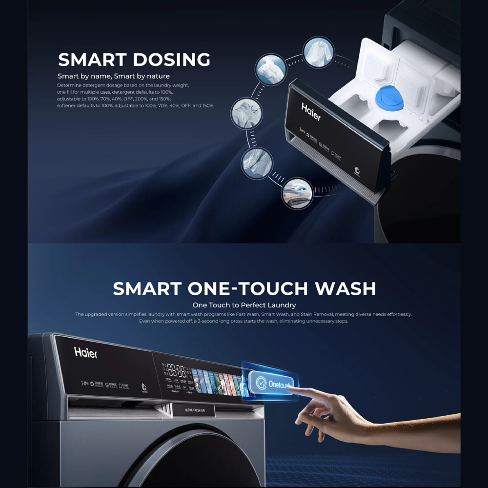 HAIER 14KG/8KG Front Load Color AI Inverter Washer Dryer HWD140-BP14387GNU1 | Ultra Fresh Air | Smart Dosing | Smart Wash