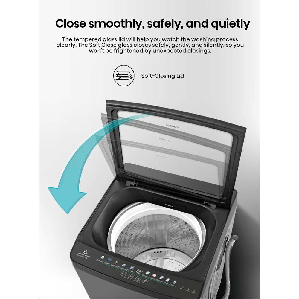 HISENSE 13KG Top Load Washing Machine Premium WTJA1313UB | One Touch AI Wash | 10 Preset Programs | Turbo Wash
