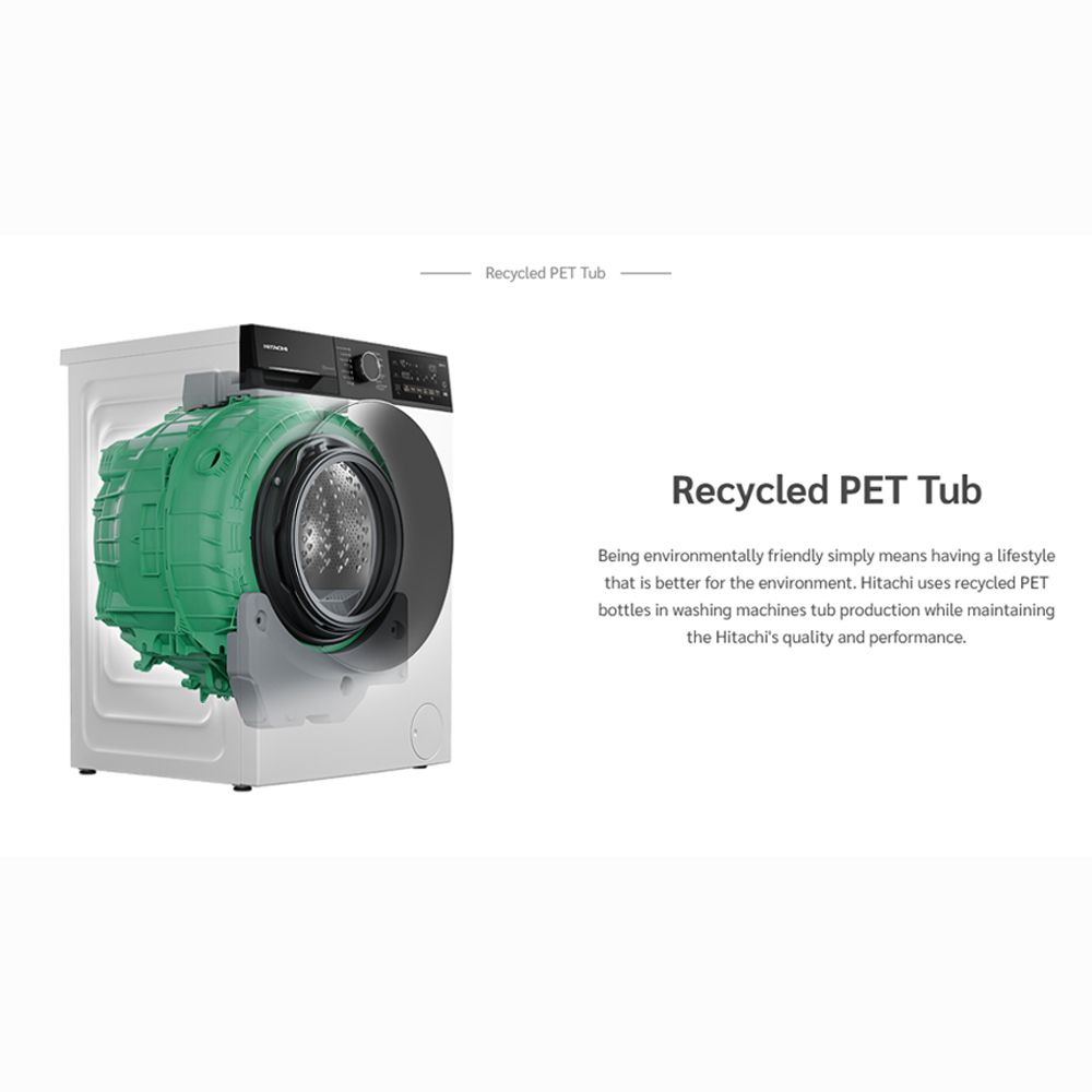 Hitachi 9/ 10KG Front Load Inverter Steam & Hygiene Washing Machine BD-90YFVEM / BD-100XFVEADM | Steam & Hygience Programme | Efficient Inverter Motor | 15 Preset Programmes