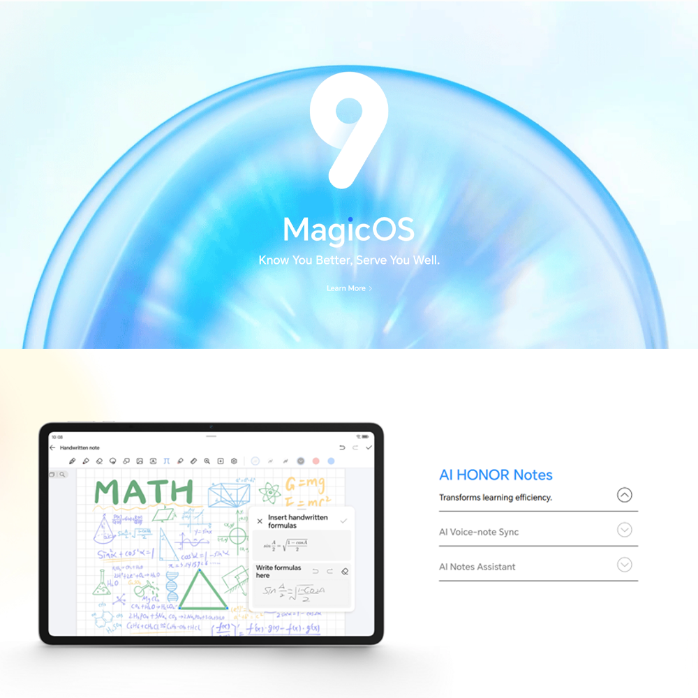 HONOR Pad 10 Wi-Fi 8GB+256GB | 8MP Main Camera | 12.1 inch | Qualcomm SM7550-AB Snapdragon 7 Gen 3 (4 nm) | Li-Po 10100mAh | Android 15, MagicOS 9