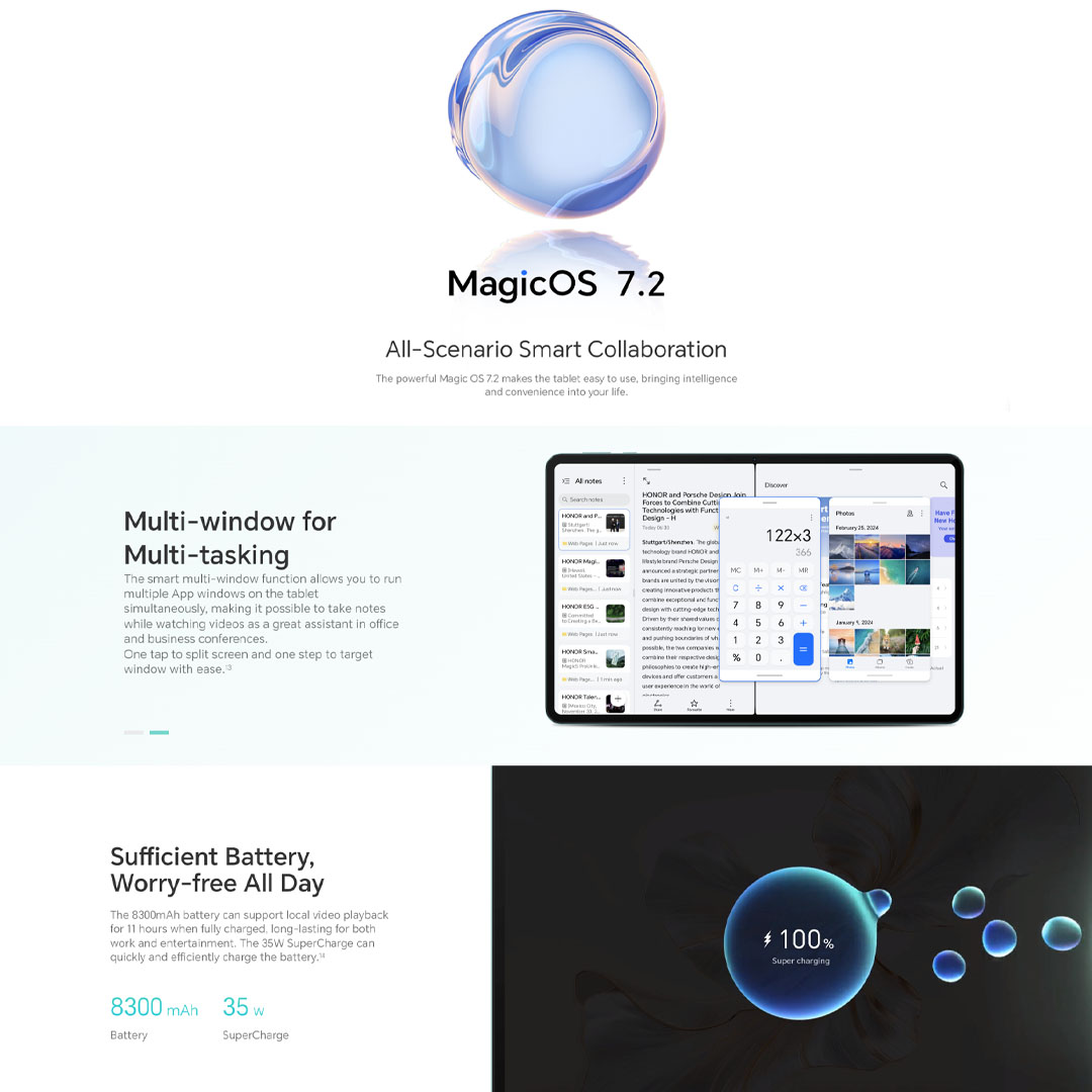 HONOR Pad 9 16GB+256GB | 8300mAh Large Battery +35W Fast Charging4 | 4nm Snapdragon 6 Gen 1 Chipset | Blazing-fast Connections 5G & Wi-Fi Only Version Supported | Tablet with 1 Year Warranty