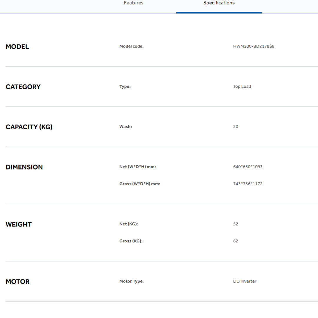 HAIER 20KG Top Load DD Inverter Washing Machine Graphite Silver HWM200-BD2178S8 | DD Inverter | Auto Dosing | Soft Closing Tempered Glass Lid | Washing Machine with 2 Years Warranty