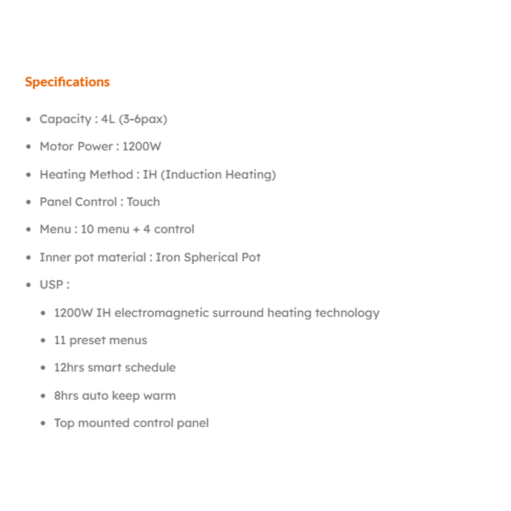 Joyoung 4L IH Electromagnetic Low GI Rice Cooker JRC-4TD01 | 11 Preset Menus | 12hrs Smart Schedule