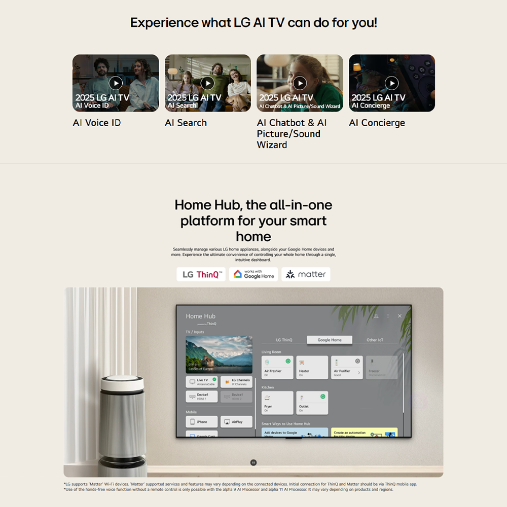 LG 55" / 65"/ 75" / 86" 4K UHD QNED AI QNED70 Smart TV |