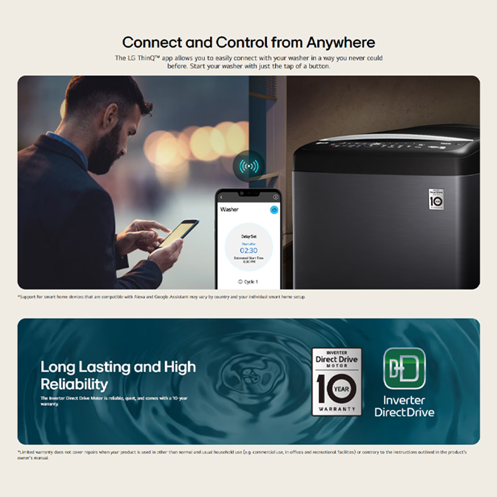 LG 18KG/20KG Top Load Washing Machine with Intelligent Fabric Care TV2518SV7K / TV2520SV7K | AI Direct Drive | TurboWash3D | Scent+ | 6 Motion DD