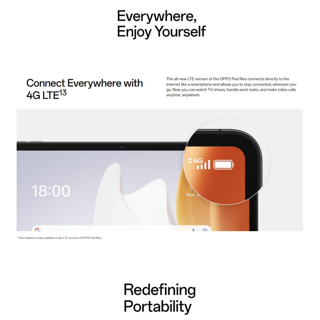 OPPO Pad Neo Wifi 6GB+128GB / Neo Lte 8GB+128GB | Super Battery, Super Energy | All-round Immersive Entertainment | Support 4G LTE | Tablet with 1 Year Warranty