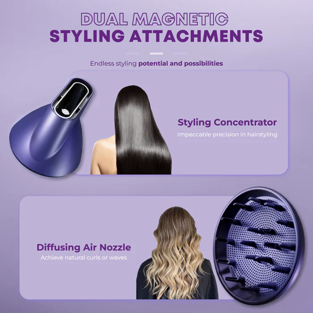 Russell Taylors 1800W High Speed Hair Dryer HD3 | 105,000 RPM | Dual Magnetic Attachment | 4 Temperature Settings | Wind Speed: 16.8m/s