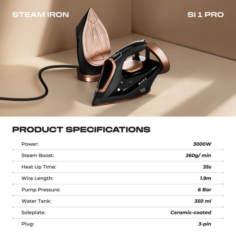 Russell Taylors 3000W Optisense Anti-Burn Steam Iron SI1 PRO | Auto Power Off | Ceramic-Coated Soleplate