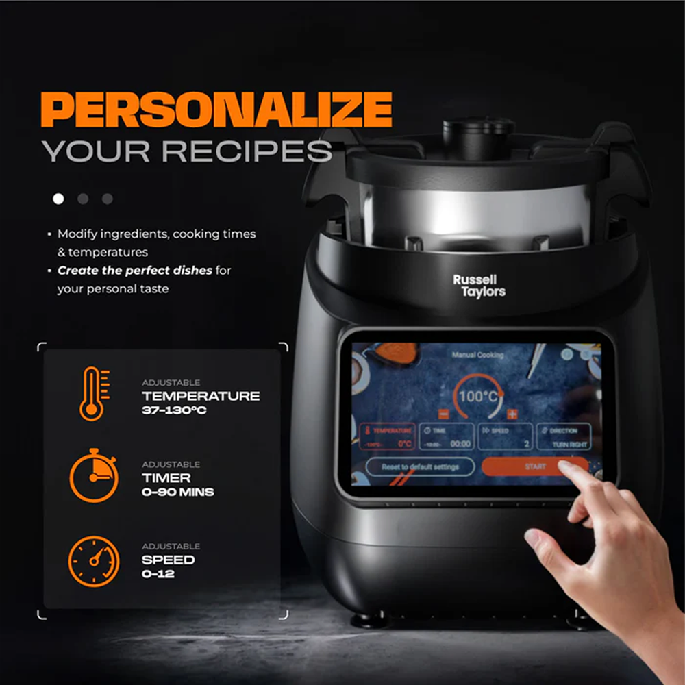 Russell Taylors 3L iMix Pro Smart Cooker with Air Fryer Automatic Cooking Robot i5 PRO | 1400W | 8 Programs Offering | 200+ Recipes | Self-Cleaning Mode