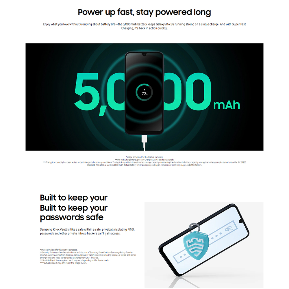 SAMSUNG Galaxy A16 5G 8GB+256GB | Android 14, One UI Core 6.1 | Octa-core, Mediatek Dimensity 6300 | 5000 mAh