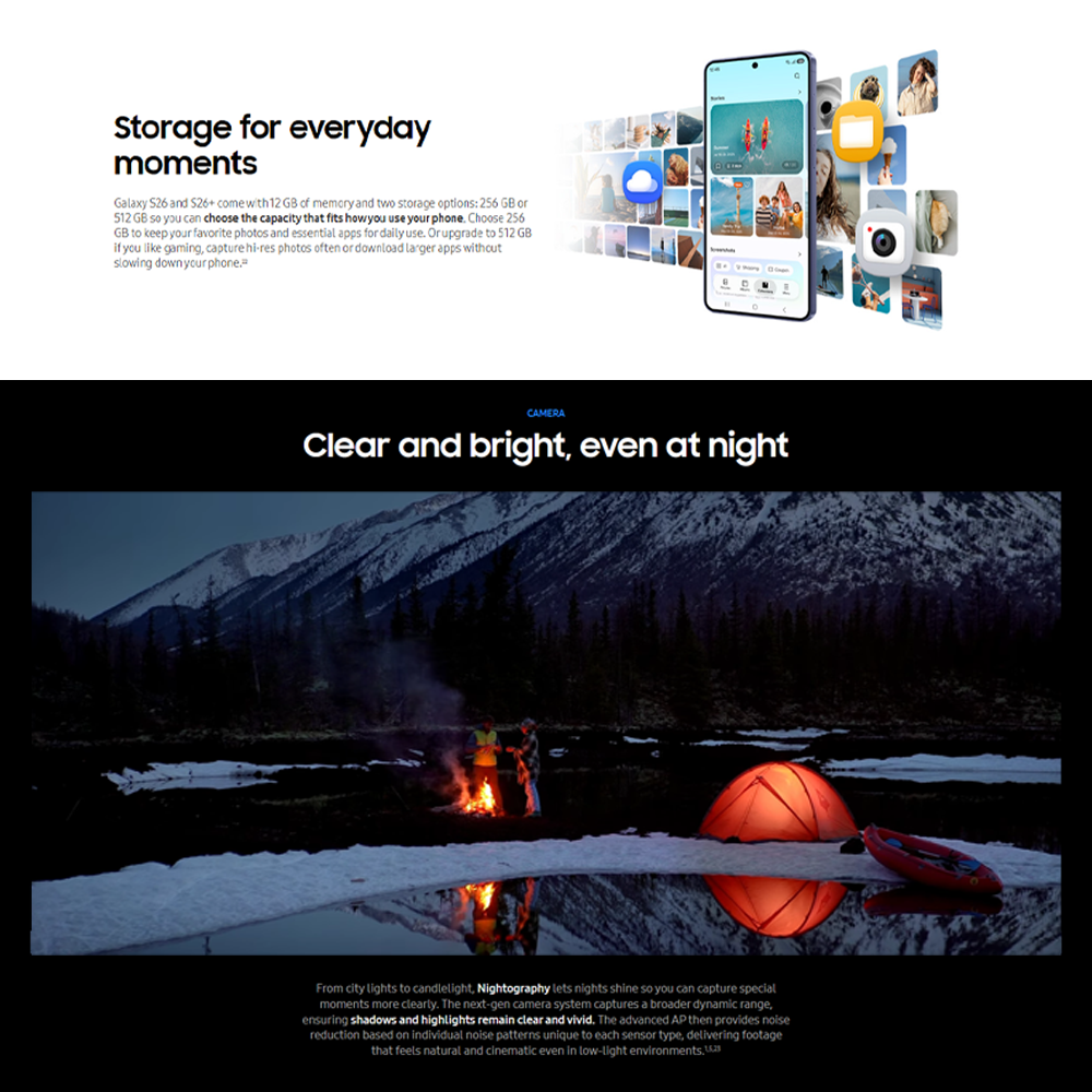 SAMSUNG Galaxy S26+ 12GB+256GB/12GB+512GB | 6.7 inches, Dynamic LTPO AMOLED 2X | 50MP Rear Camera | Exynos 2600 (2 nm) | Dual SIM | Li-Ion 4900 mAh, 45W wired