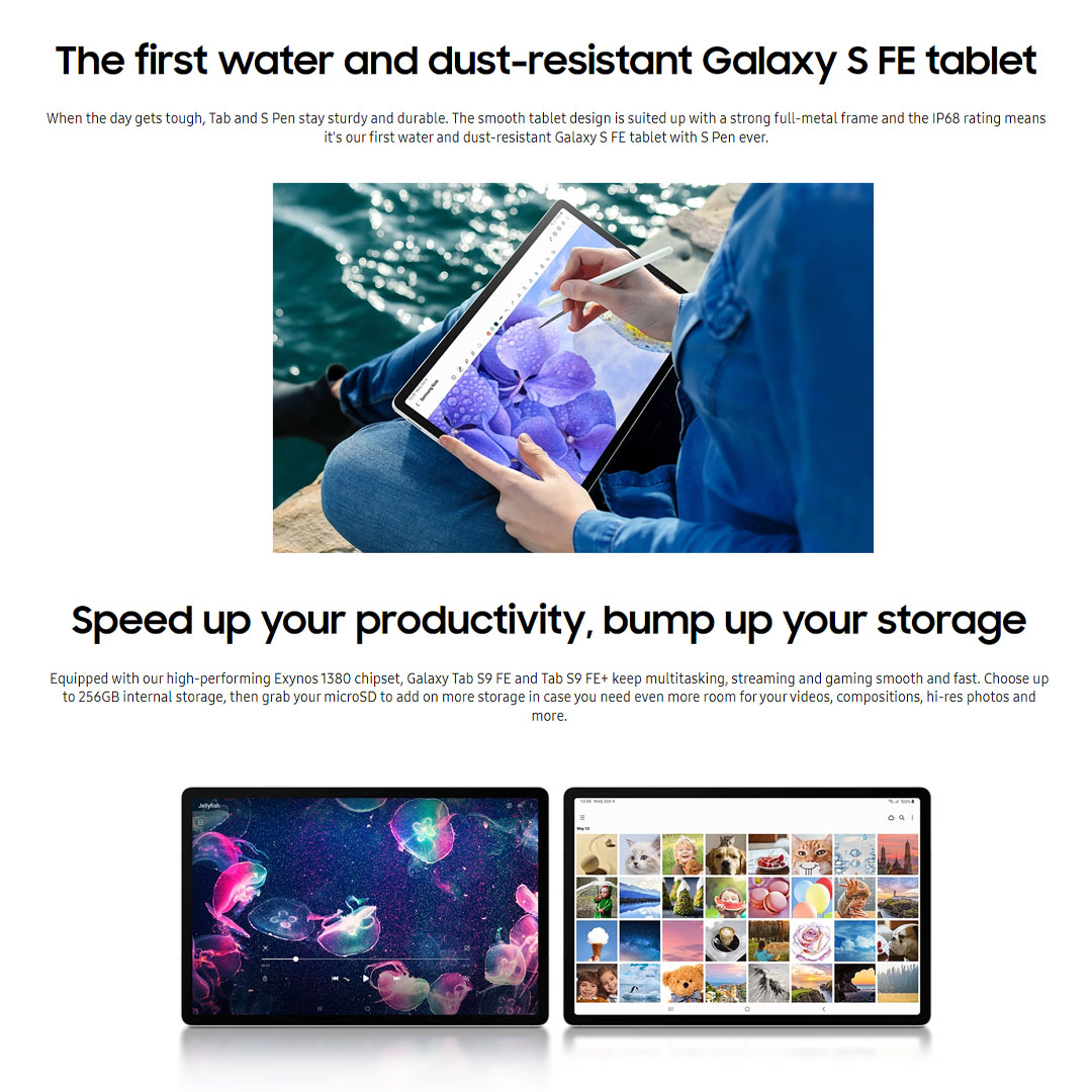 SAMSUNG Galaxy Tab S9 FE Wi-Fi | 6GB+128GB/8GB+256GB | 10.9" Display | 8000mAh Battery | 8MP Main Camera | One UI 5.1 | Tablet with 1 Year Warranty