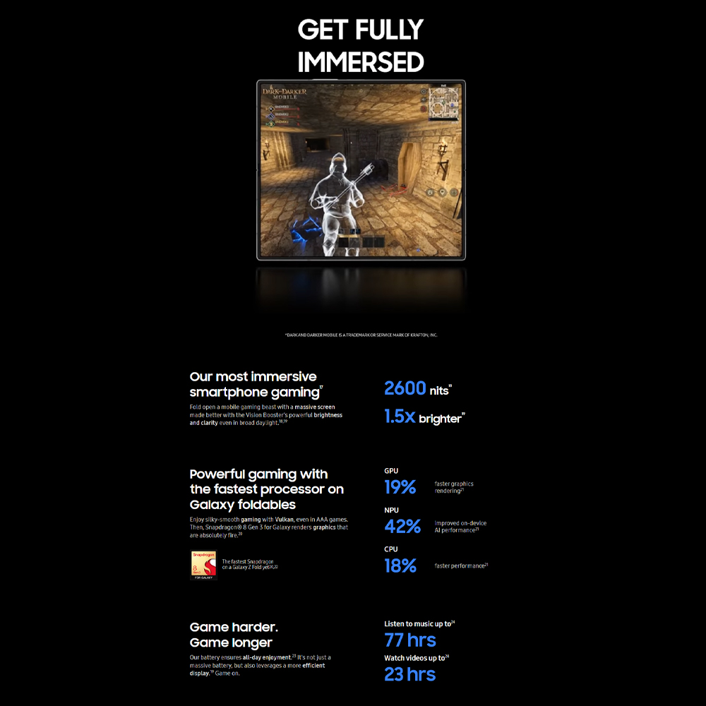 SAMSUNG Galaxy Z Fold6 | Qualcomm SM8550-AC Snapdragon 8 Gen 3 (4 nm) | Nano-SIM and eSIM | 5G