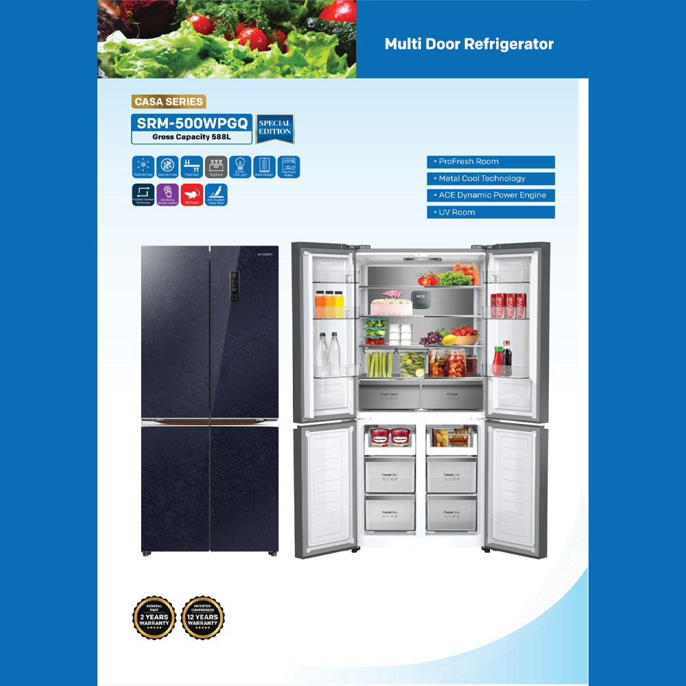 SKYWORTH 556L Side by Side ProSilent Inverter Refrigerator SBS-501WP / SBS-501WPGE | Multi Flow | Nano Ag+ Filter