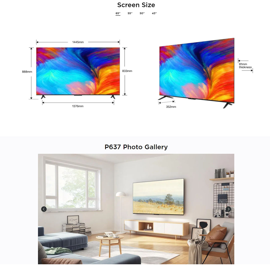 TCL 65" 4K HDR Google TV 65P637 | Dynamic Color Enhancement | AIPQ 2.0 | DTV EPG(without IP EPG) | Smart TV with 2 Year Warranty