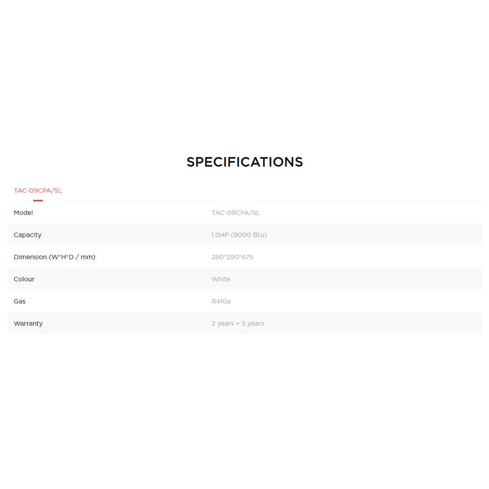 TCL 1HP R410A Portable Air Conditioner TAC-09CPA/SL | Auto Evaporation | Washable Filter | Sleep Mode | 24 Hour Timer | Easy Window / Wall Connection