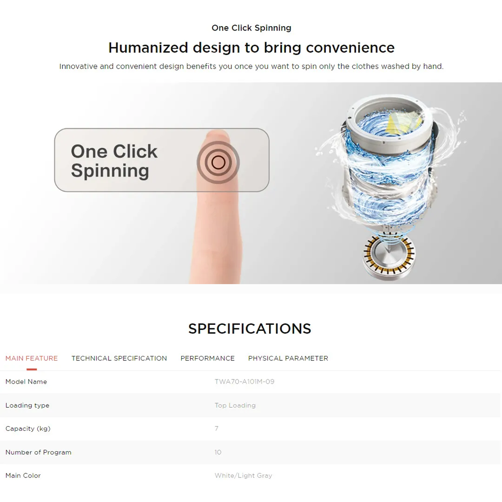 TCL 7KG/11KG Top Load Washing Machine TWA70-A101M-09/ TWA110-F307GM-09 | Fuzzy Control | Magic Filter | Drum Clean | TCL Honeycomb Drum |  Child Lock | 24 Hours Delay | Memory Backup