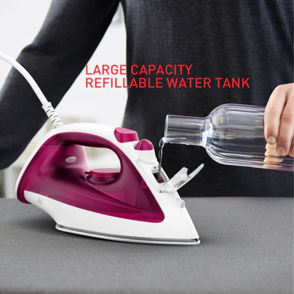 Tefal 1200W Essential Steam Iron FV1053M0 |  Continuous Steam Output : 15 Gram/Min | Steam boost : 80 Gram/Min | Vertical Steam : Yes | Spray : Yes
