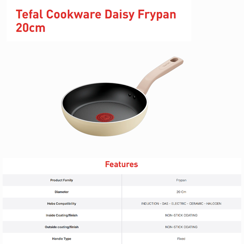 [2-Piece Set] Tefal 20cm/28cm wok frypan Daisy 2-Piece Cookware Set G167S295 | Perfect Searing Thermo-Signal | Titanium Resistant Non Stick Coating | Safe Non-Stick