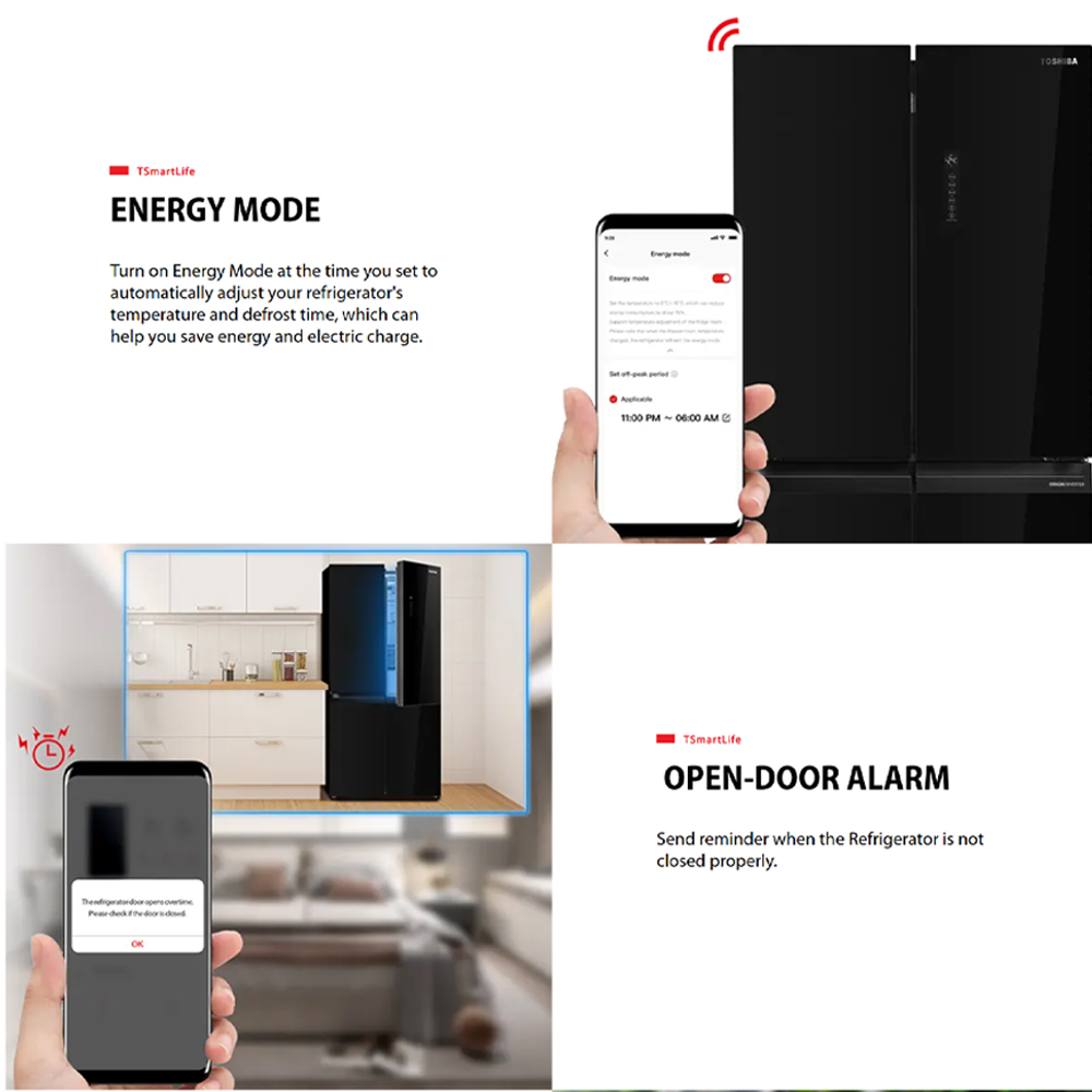 TOSHIBA 530L Multi Doors Origin Inverter IoT Refrigerator Black Glass GR-RF611WI-PGY(22) | PureBIO | TSmartLife Smart Control | Origin Inverter