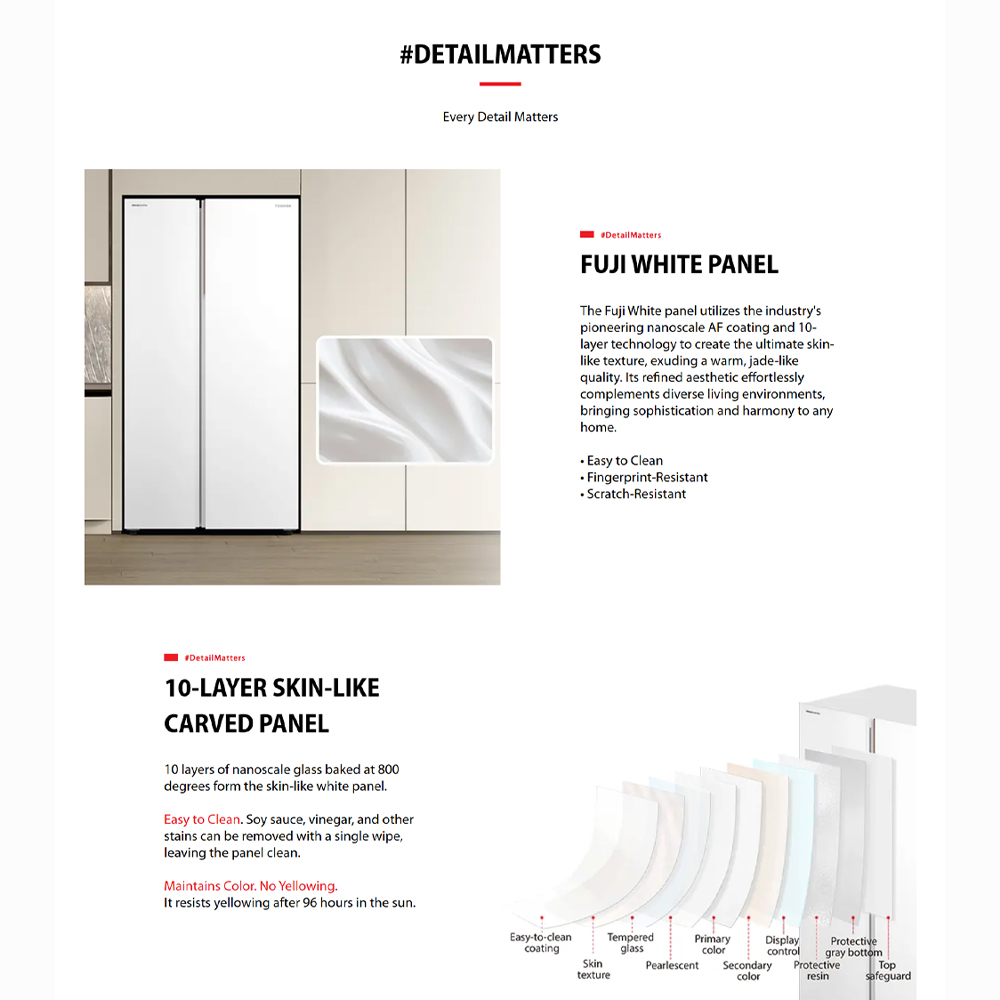 TOSHIBA 820L Side by Side Origin Inverter PureAIR Turbo Refrigerator Fuji GR-RS905WIA-PGY(67) | NaturePURE | Roomy Storage | Extra Chill