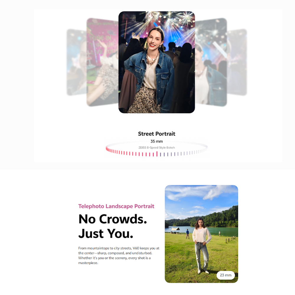 vivo V60 5G | Rear Camera 50MP | Qualcomm SM7750-AB Snapdragon 7 Gen 4 (4 nm) | 6.77 inches, AMOLED | Li-Po 6500 mAh,