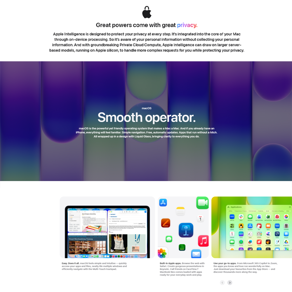 Apple MacBook Neo 8GB+256GB/ 8GB+512GB | 13-inch | Apple A18 Pro chip with 6‑core CPU and 5‑core GPU | Built-in privacy | 1080p FaceTime HD camera