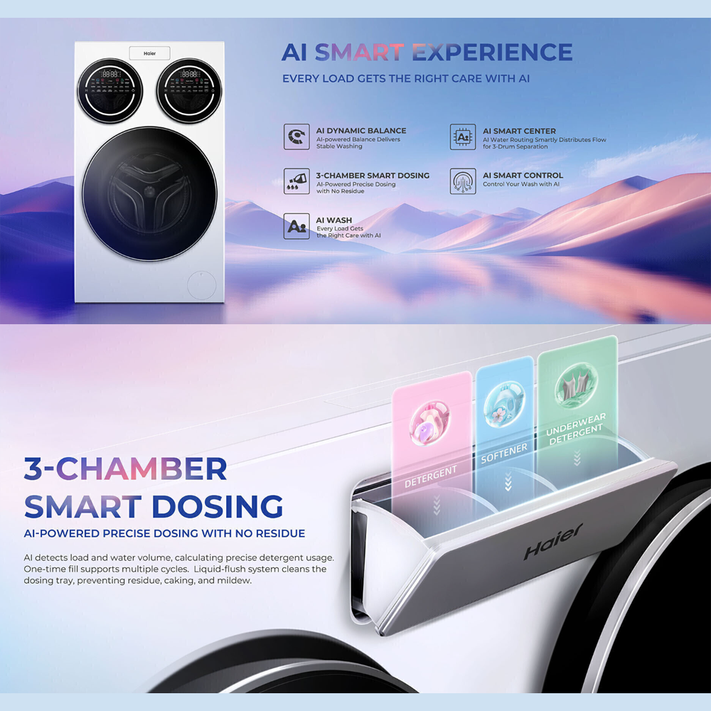 HAIER 12KG Multiwash 3-Drum DD Inverter Front Load Washing Machine HW140-BD14697WU1 |Direct Drive Inverter| Wifi Compatible
