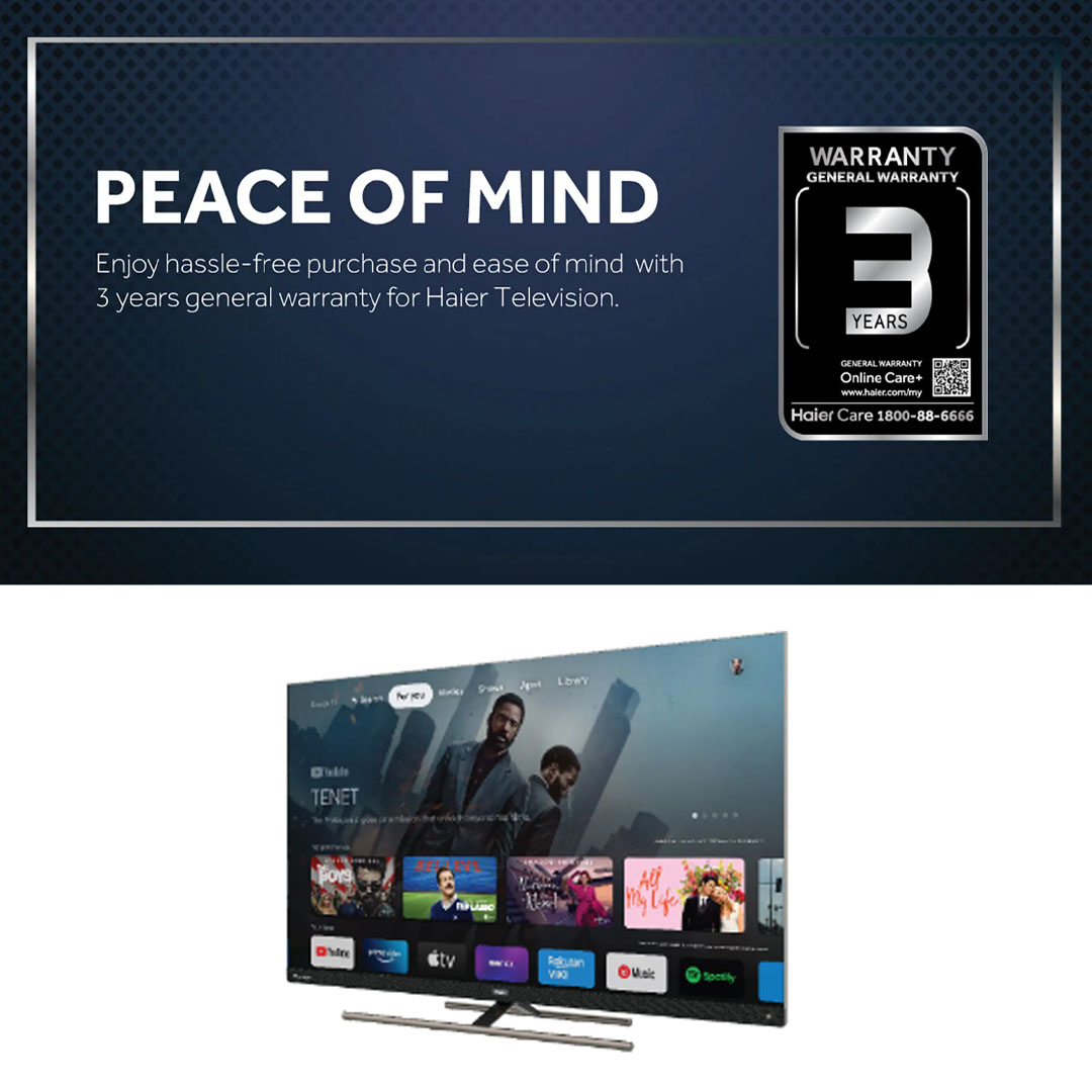 HAIER 55"/65" 4K UHD Google HQLED TV H55S900UX/H65S900UX | Dolby Vison & Dolby Atmos | 4K HDR | Google TV | Aero H-Stand | Smart Television with 3 Years Warranty