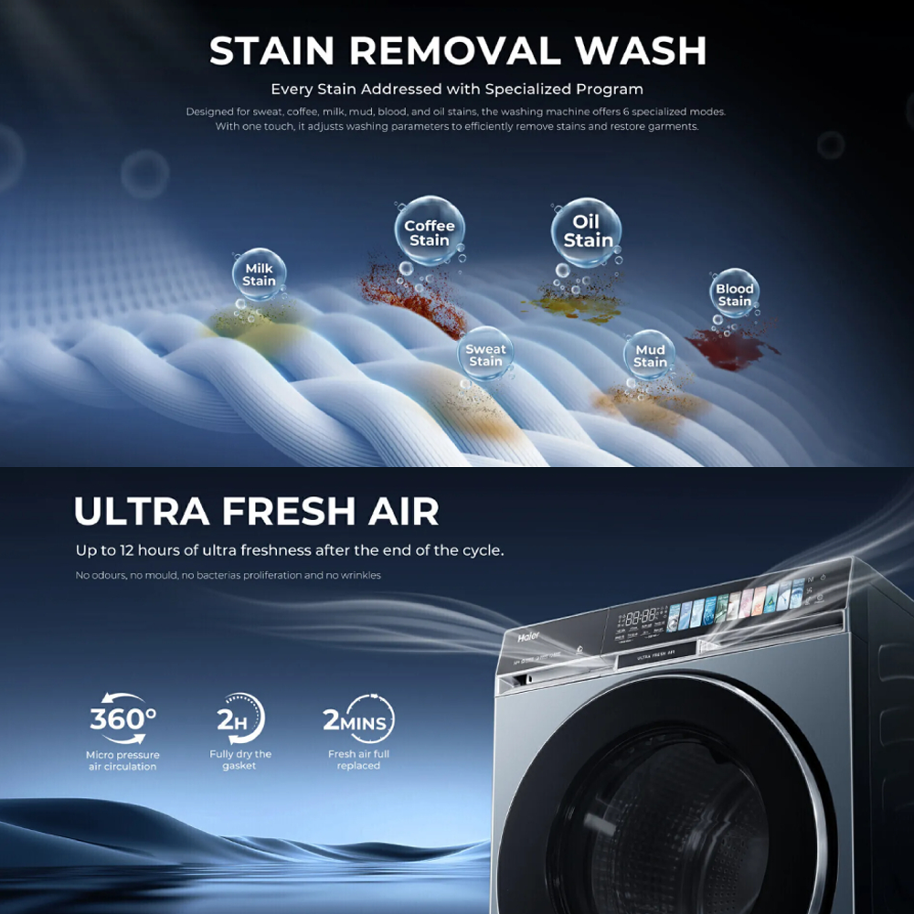 HAIER 14KG/8KG Front Load Color AI Inverter Washer Dryer HWD140-BP14387GNU1 | Ultra Fresh Air | Smart Dosing | Smart Wash