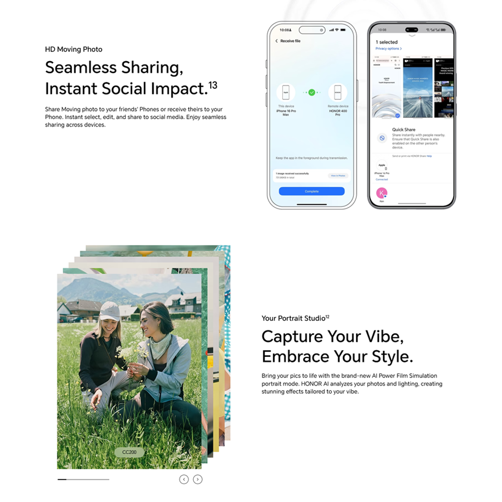 HONOR 400 Pro 12GB+512GB | 200MP Main Camera | 6.7 inch | Qualcomm SM8650-AB Snapdragon 8 Gen 3 (4 nm) | Li-Po 6000 mAh,Fast charging 100W | Android 15, MagicOS 9
