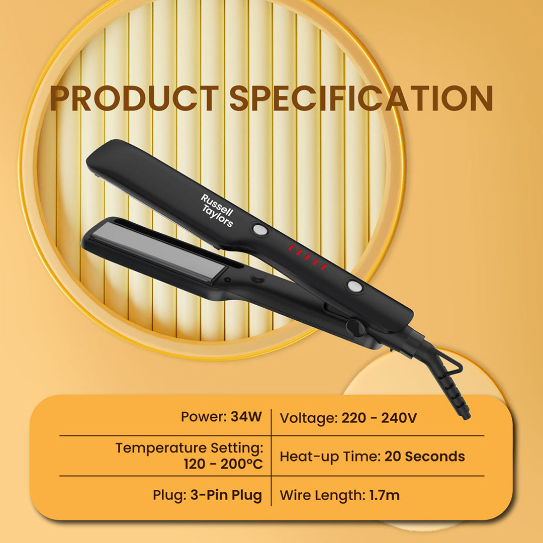Russell Taylors 34W Ceramic Coating Hair Straightener with Steam Infusion HS2 | 20ml Water Tank | Cutting Edge Features | Hair Straightener with 2 Year Warranty