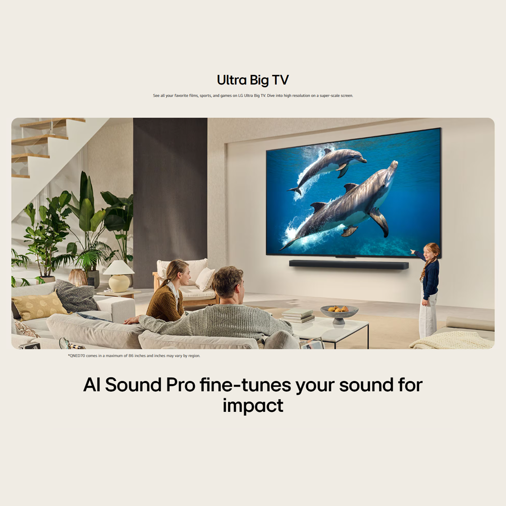 LG 55" / 65"/ 75" / 86" 4K UHD QNED AI QNED70 Smart TV |