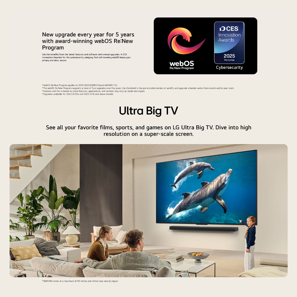 LG 55"/ 65"/ 75"/ 86" 4K UHD QNED AI QNED80 Smart TV QNED80ASA | QNED Color | alpha 7 4K AI Processor Gen8 | Dolby Atmos