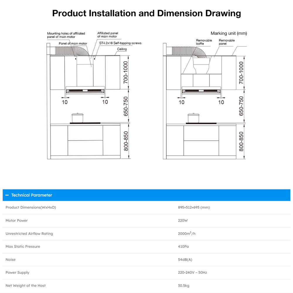 ROBAM 2000m3/h Dual-Cavity Range Hood Black SRB-A862 | Absorbing Smokes in All Directions | Low-Noise Operation Quiet