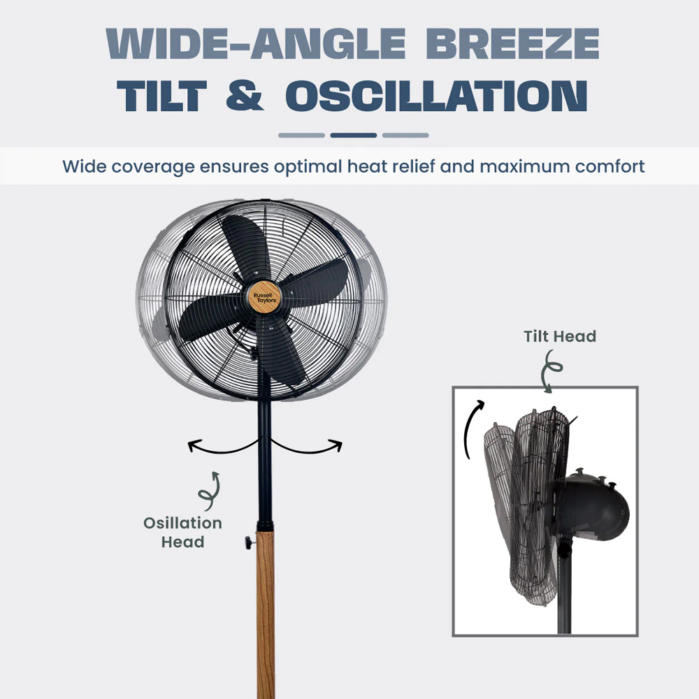 Russell Taylors 16" 4-Blade Stand Fan/Table Fan with Metal Blade SF3 TF3 | 3-Speed Selection | Wide-Angle Breeze Tilt & Oscillation