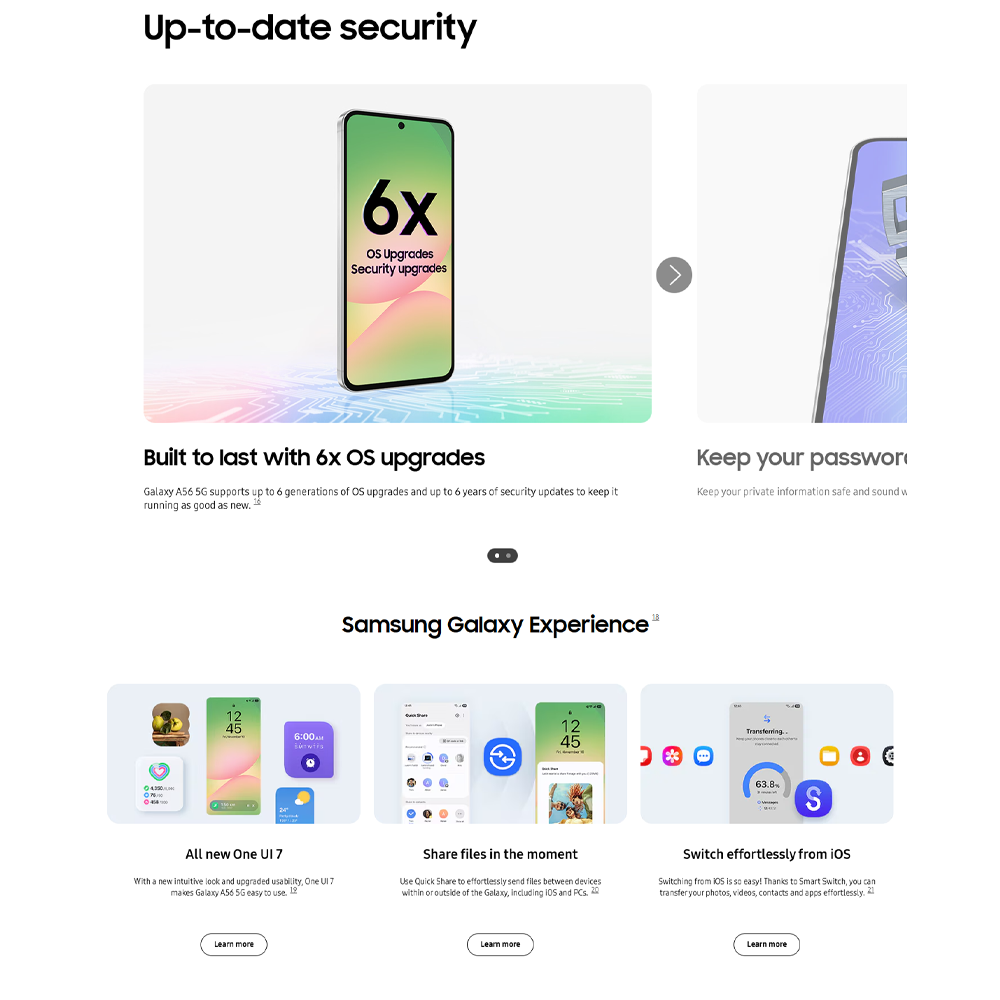 SAMSUNG Galaxy A56 5G 12GB+256GB | Exynos 1580 (4 nm) | 6.7 inches, Super AMOLED | 50MP Main Camera | Li-Po 5000 mAh