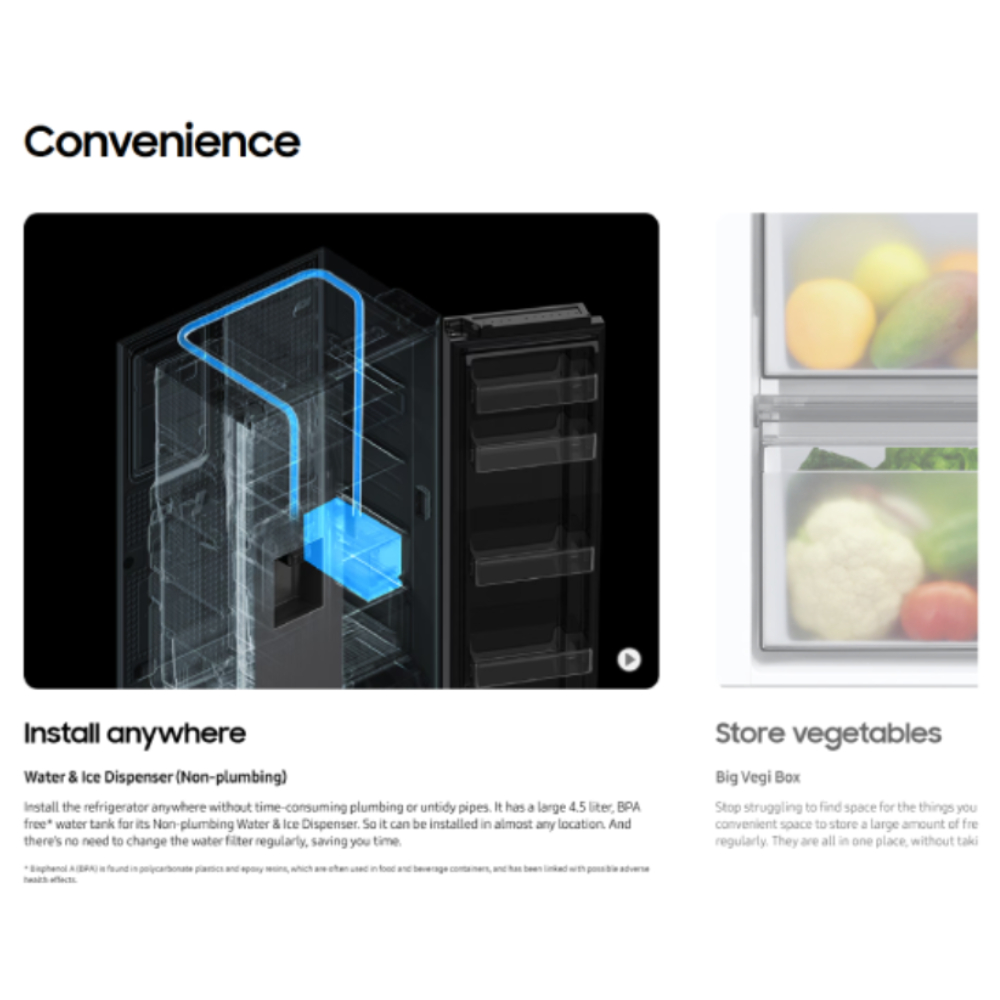 SAMSUNG 617L Bespoke AI SmartThings Digital Inverter Side by Side Refrigerator RS70F65KNFME | SpaceMax Technology | Water & Ice Dispenser Function 