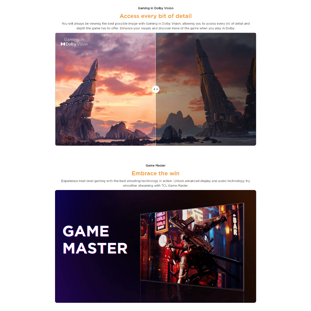 TCL 43" 50" 55" 65" 75" P755 4K UHD Google TV | Slim & Uni-body | AiPQ Processor | | T-SCREEN | 120Hz Game Accelerator