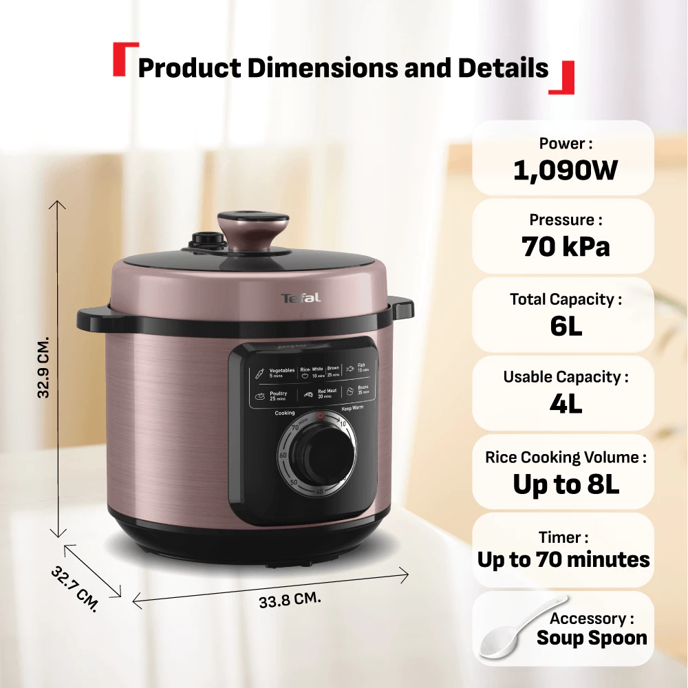 Tefal 6L Effi Cook Multicooker (Pressure Cooker) CY2116 | Cook up to 3x faster | Non stick inner pot | Pre-set timer