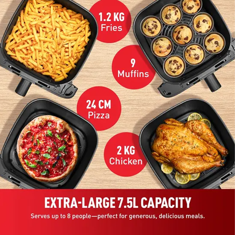 Tefal 7.5L Easy Fry Mega Air Fryer EY855D | 8 preset programs | Up to 65% less energy | Extra-large capacity | PTFE removable pan