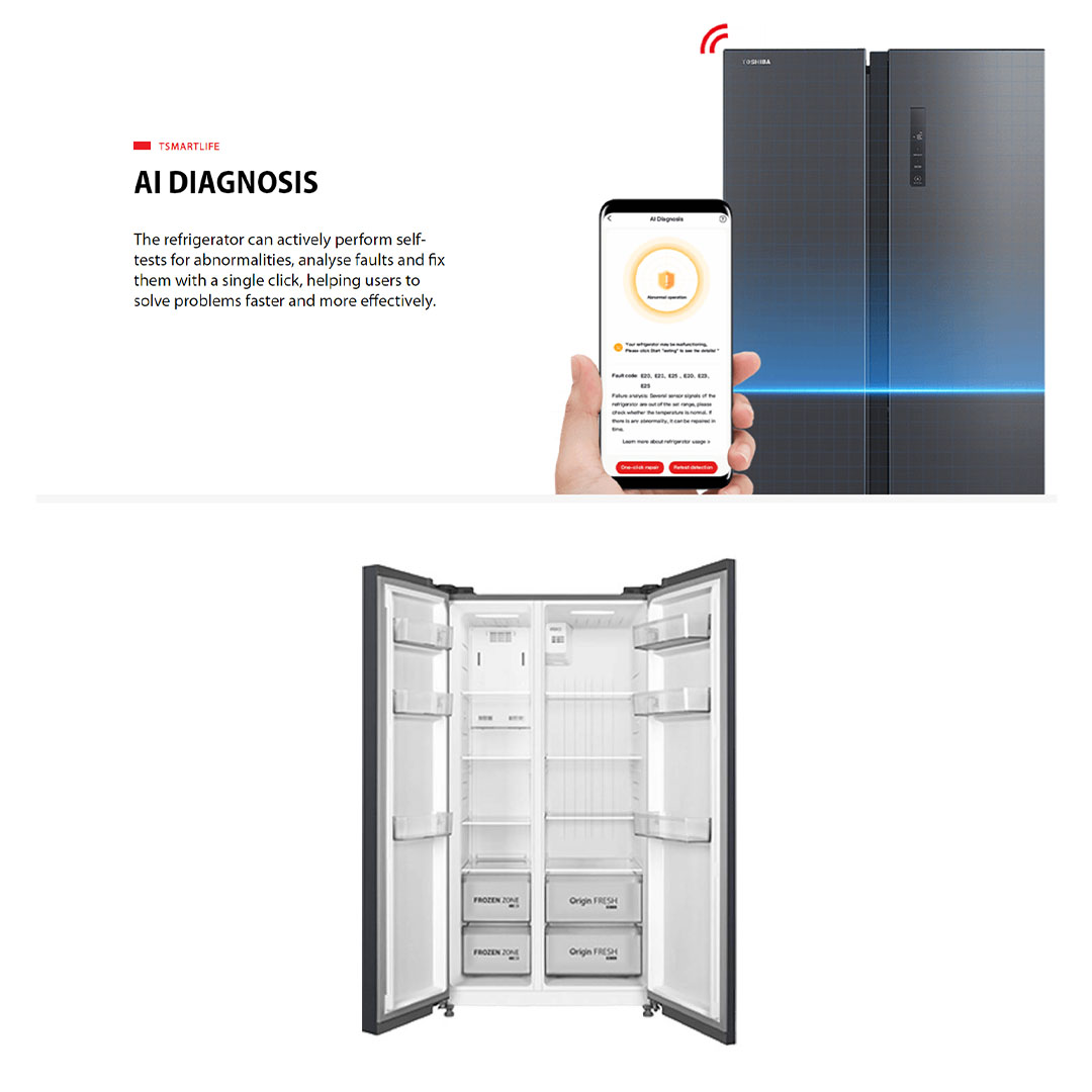 TOSHIBA 620L Side by Side Origin Inverter Refrigerator GR-RS696WI-PMY(06) | Open-Door Alarm | Super Cooling & Super Freezing | Home Away Mode | Pure BIO | Smart Temperature Control | Refrigerator with 1 Year Warranty