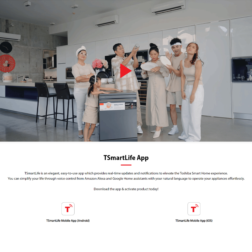 TOSHIBA 15 Place Setting Free Standing Dishwasher DW-15F6(G)-MY | Sliding Tray | 8 Program | Dual Wash Zone