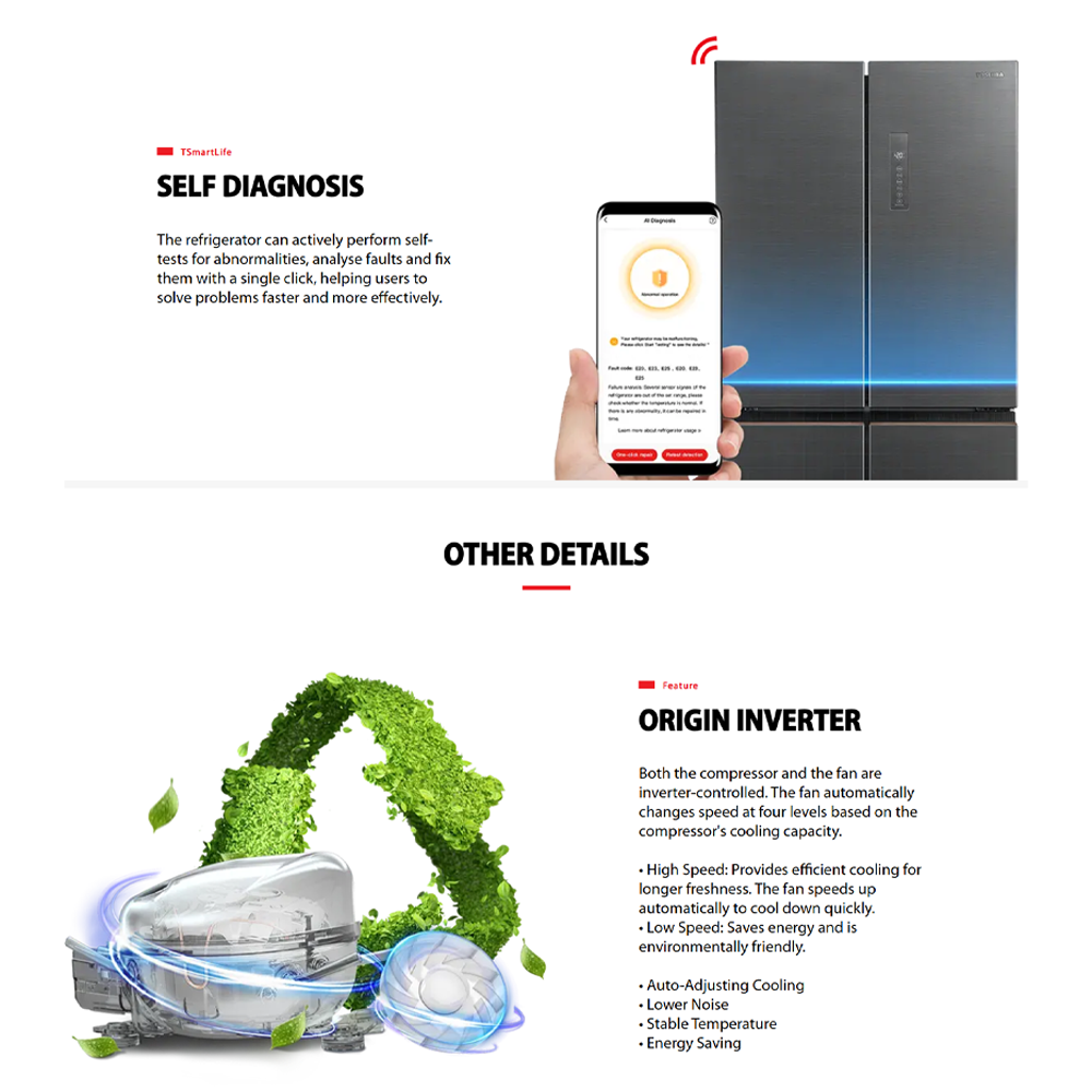 TOSHIBA 530L Multi Doors Origin Inverter IoT Refrigerator GR-RF531WI-PMY(60E) | Smart Control | PUREBIO- Ag+ ion | Smart Sensor