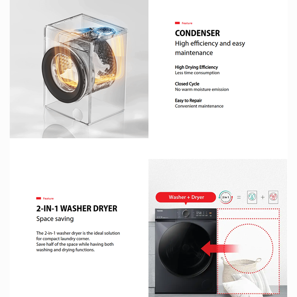 TOSHIBA 10.5KG/7KG Aroma+ AI Smart Front Load Washer Dryer TWD-T21BU115UWM(MG) | THE GREATWAVES™ 2.0 | Ultra Fine Bubble